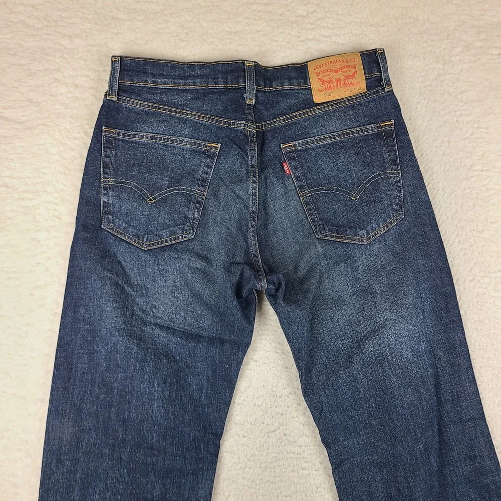 Levi's 505 Jeans Mens 32x32 Blue Regular Fit Straight Leg Dark Wash Denim NWT